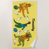 Serviette De Plage Bowling Dinosaures Dessins de bowling Personnalisé (Devant)