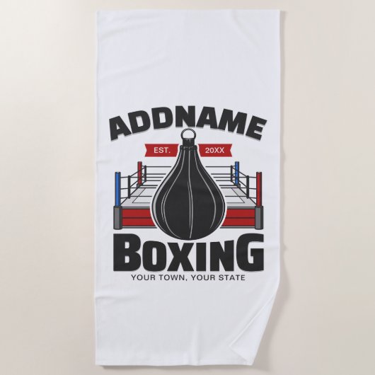 Serviette De Plage Boxe Anneau AJOUTER NOM Boxer Gym Speed Sac (Devant)