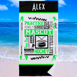 Serviette De Plage Boys Hockey Terminologie Personnalisée Neon Green