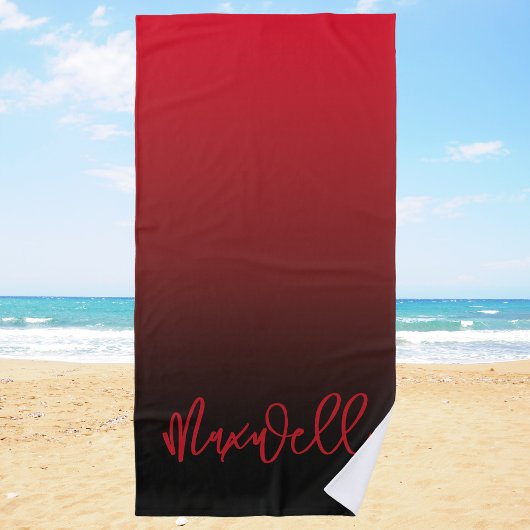 Serviette De Plage Boys Modern Black and Red Nom personnalisé
