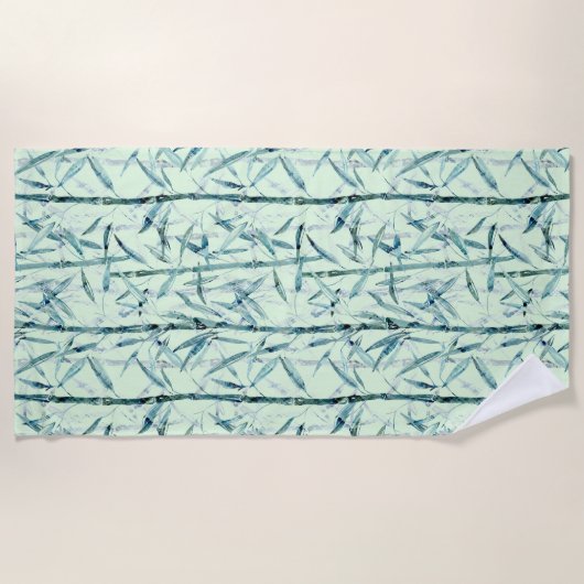 Serviette De Plage Branches, blanc, vert, leaves, bamboo (Devant)