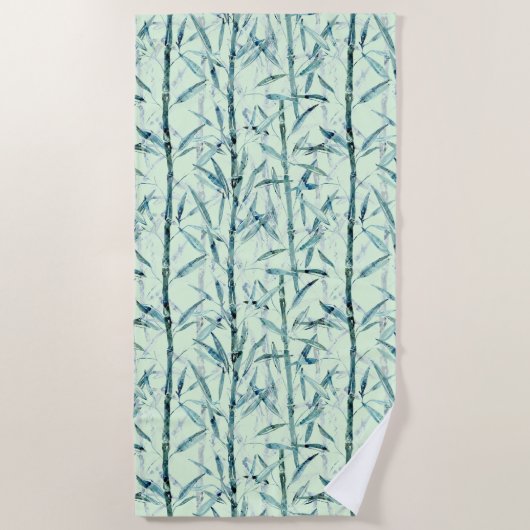 Serviette De Plage Branches, blanc, vert, leaves, bamboo (Devant)
