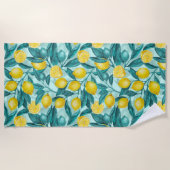 Serviette De Plage Branches de citron bleu et jaune (Devant)