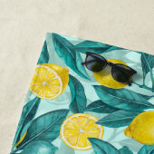 Serviette De Plage Branches de citron bleu et jaune (En situation)