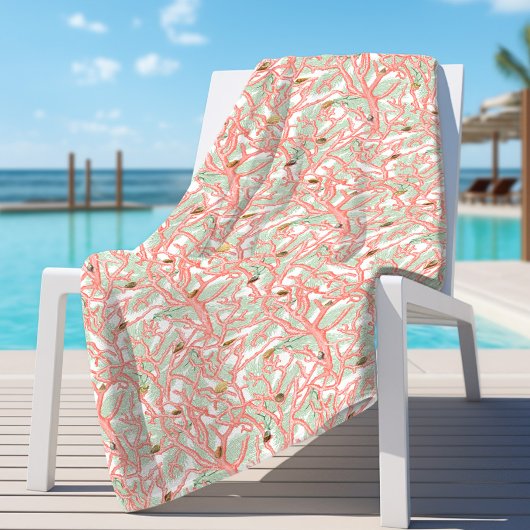 Serviette De Plage Branches de corail océanique avec coquillages