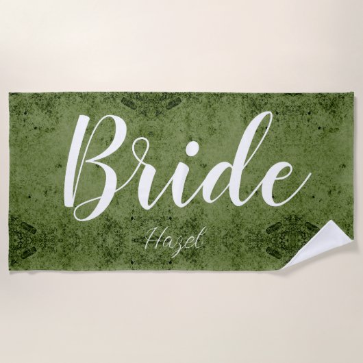 Serviette De Plage Bride Bachelorette personnalisée Script blanc (Devant)