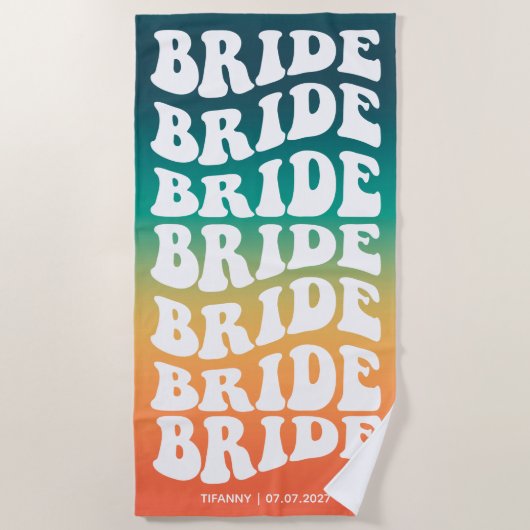 Serviette De Plage Bride Pastel Gradient Retro Personnalisé (Devant)
