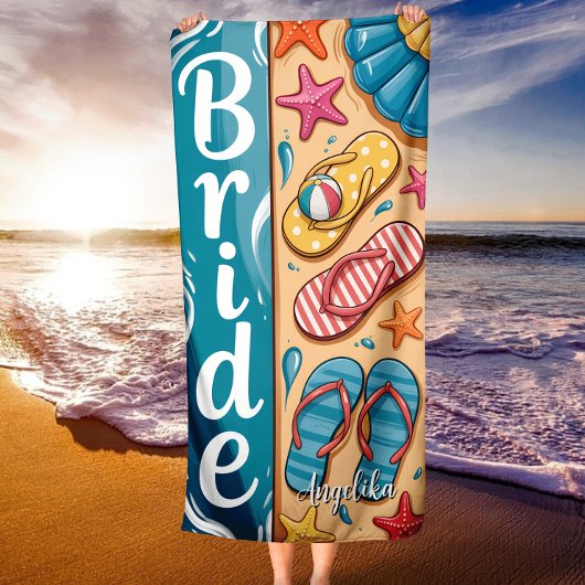 Serviette De Plage Bride Summer Seashore Vibes Flip-Flops Wedding
