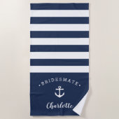 Serviette De Plage Bridesmaid Nautique Personnalisée (Devant)
