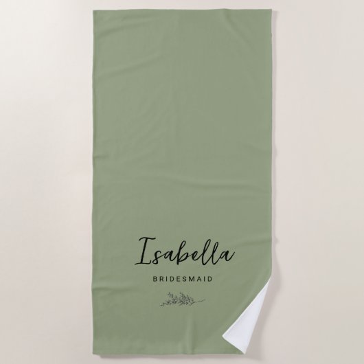 Serviette De Plage Bridesmaids Olive Green Botanical (Devant)
