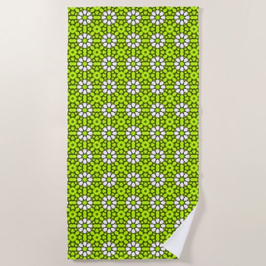 Serviette De Plage Bright green and white floral patterned (Devant)