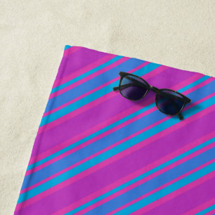Serviette De Plage Bright Magenta Purple Bleu Diagonale rayures