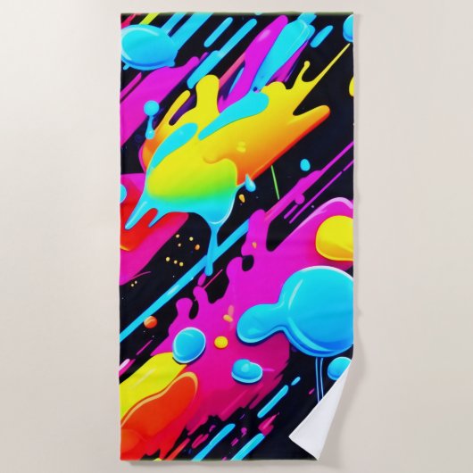 Serviette De Plage Bright Neon Splashes dans l'oeuvre Abstraite (Devant)