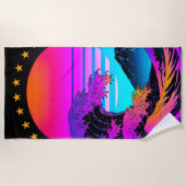 Serviette De Plage Bright Neon Wave Crash Mountain Retro (Devant)
