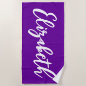 Serviette De Plage Bright Purple and White Lettering Script (Devant)
