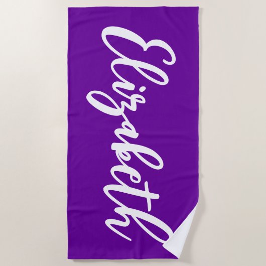 Serviette De Plage Bright Purple and White Lettering Script (Devant)