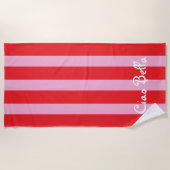 Serviette De Plage Bright Red and Pink Stripes | Ciao Bella (Devant)