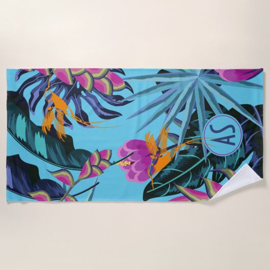 Serviette De Plage Bright Tropical Folift Motif avec Hummingbird (Devant)