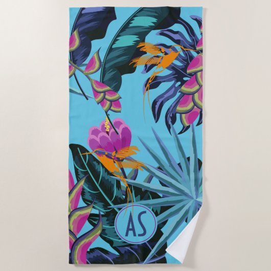 Serviette De Plage Bright Tropical Folift Motif avec Hummingbird (Devant)