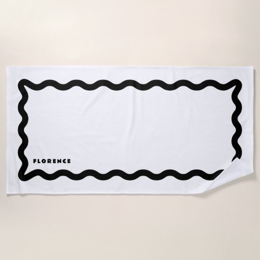 Serviette De Plage Brique noire et blanche avec texte (Devant)