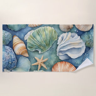 Serviette De Plage Brise Océanique Aquarelle : Coquillage et Étoile d