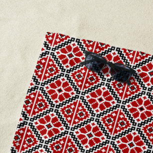 Serviette De Plage Broderie Ethnique Slave, Traditionnelle Balkanique