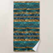 Serviette De Plage Brosse turquoise et or et monogramme (Devant)