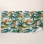 Serviette De Plage Brown leopard in the tropical lush jungle leaves (Devant)