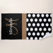 Serviette De Plage Brown Monogramme Noir Blanc Polka Dot Beach Servie (Devant)