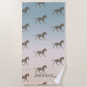 Serviette De Plage Brown Zebras Crème Bleu Ombre Personnalisé