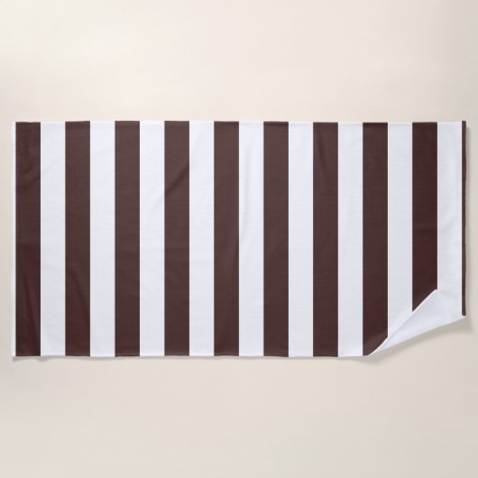 Serviette De Plage Brun et blanc rayures verticales café (Devant)