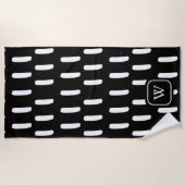 Serviette De Plage Brush noir minima Monogramme initial (Devant)