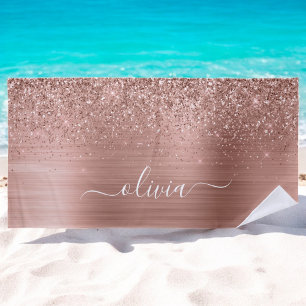 Serviette De Plage Brushed metal rose Gold Pink Glitter Monogram