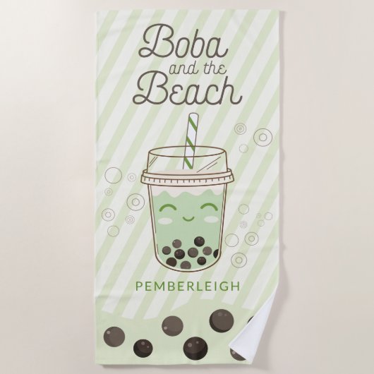 Serviette De Plage Buble Tea Boba Grandes Vertes (Devant)