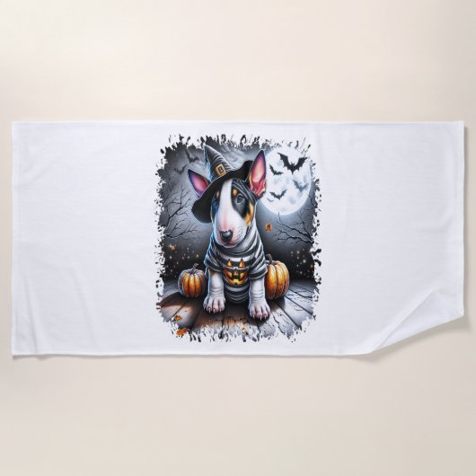 Serviette De Plage Bull Terrier Chien Halloween (Devant)