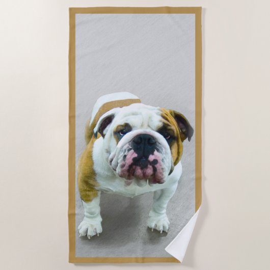 Serviette De Plage Bulldog Painting - Cute Original Dog Art (Devant)