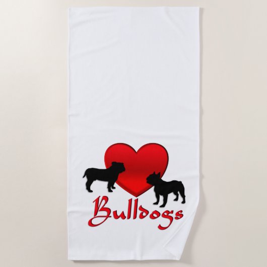 Serviette De Plage Bulldogs de coeur (Devant)