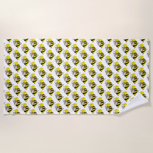 Serviette De Plage Bumble d'abeille noire d'insectes jaunes (Devant)
