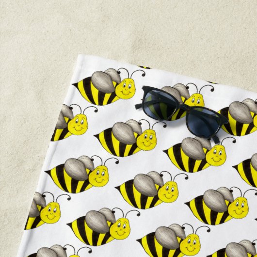 Serviette De Plage Bumble d'abeille noire d'insectes jaunes (En situation)