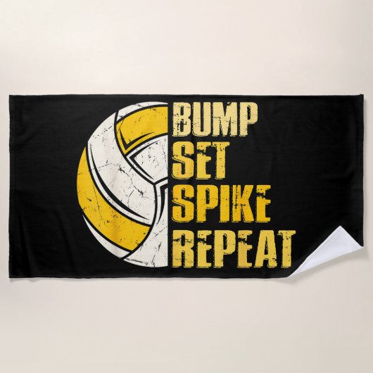 Serviette De Plage Bump Set Spike Répéter Volleyball Funny (Devant)