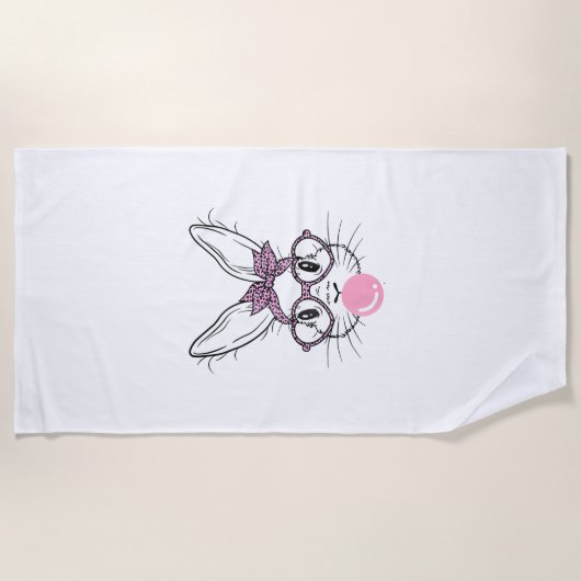 Serviette De Plage Bunny Face Leopard Glasses Bubble Gum Easter Day G (Devant)