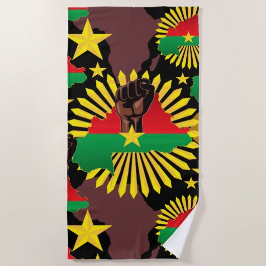 Serviette De Plage Burkina Faso Carte, drapeau et première révolution (Devant)