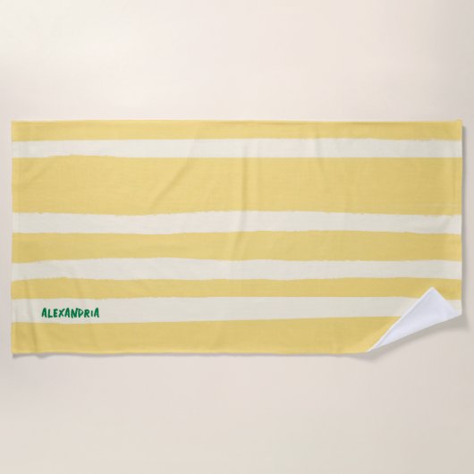 Serviette De Plage Butter Yellow Striped Chic Personalized Summer (Devant)