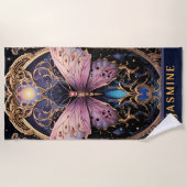 Serviette De Plage Butterfly violet rose or Art déco tendance (Devant)