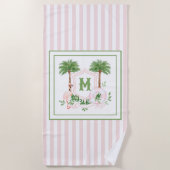 Serviette De Plage Cabana Stripes Palm Beach Monogram Crest (Devant)