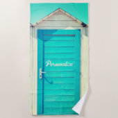 Serviette De Plage Cabane de vacances en bord de mer bleu turquoise (Devant)
