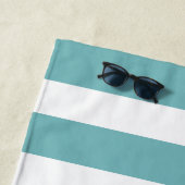 Serviette De Plage Cabane Nom Rayé Turquoise Et Blanc Rayure (En situation)