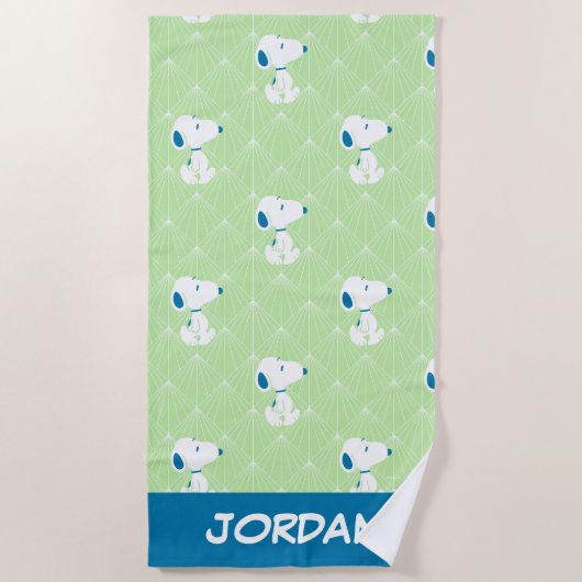 Serviette De Plage cacahuètes | Snoopy Green Deco | Ajouter Votre Nom (Devant)