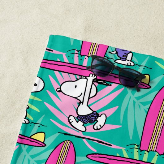Serviette De Plage cacahuètes | Snoopy Turquoise Surf Motif (En situation)