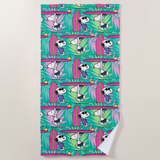 Serviette De Plage cacahuètes | Snoopy Turquoise Surf Motif (Devant)
